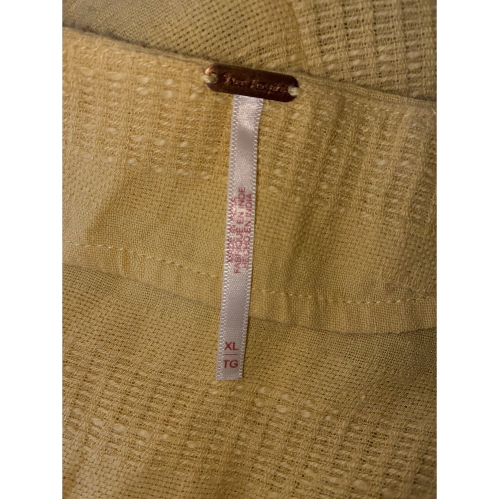 Free People Skirt Wrap Around Self Tie Belt Size XL Yellow Cotton Textured Mini - Picture 2 of 6